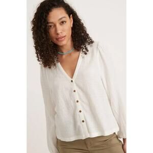 Marine Layer Colette Stripe Cotton Blend Button-Up Top Size Medium White $98